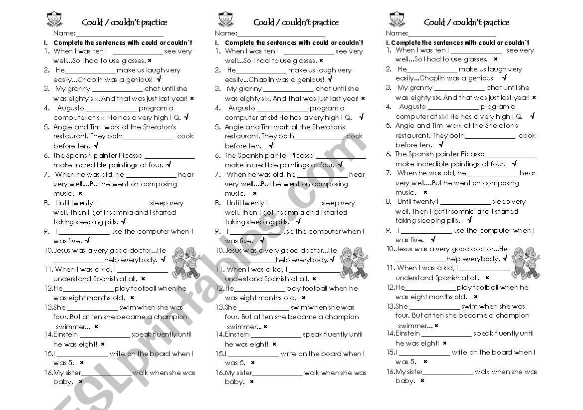 could - couldnt worksheet