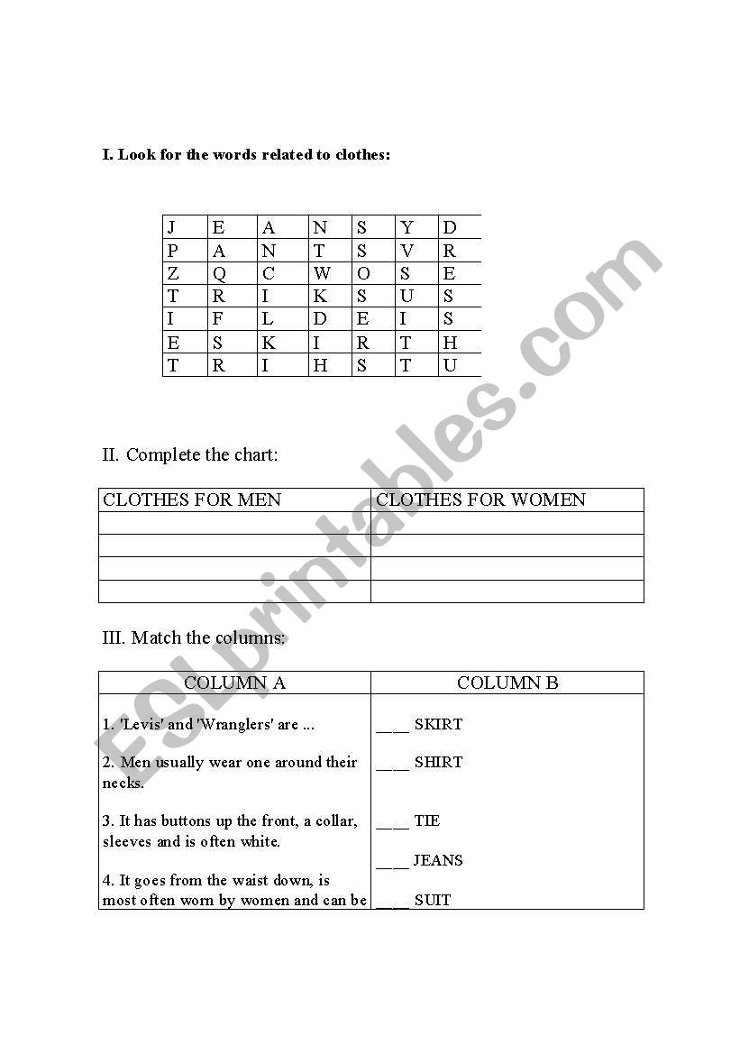 clothes worksheet