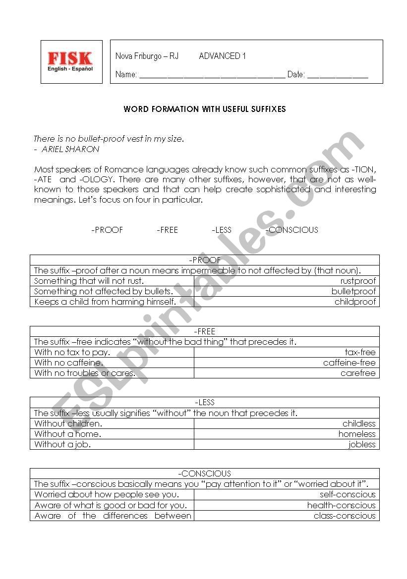 Word Formation worksheet