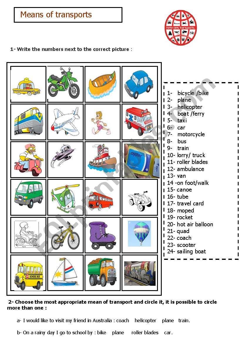 means of transport worksheet