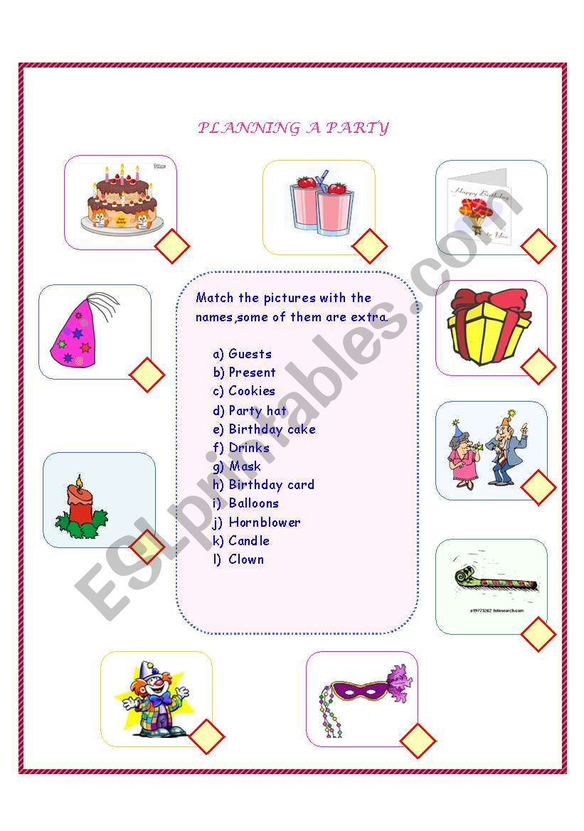 Party matching worksheet