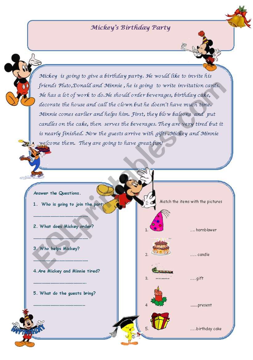 Birthday Party Reading worksheet