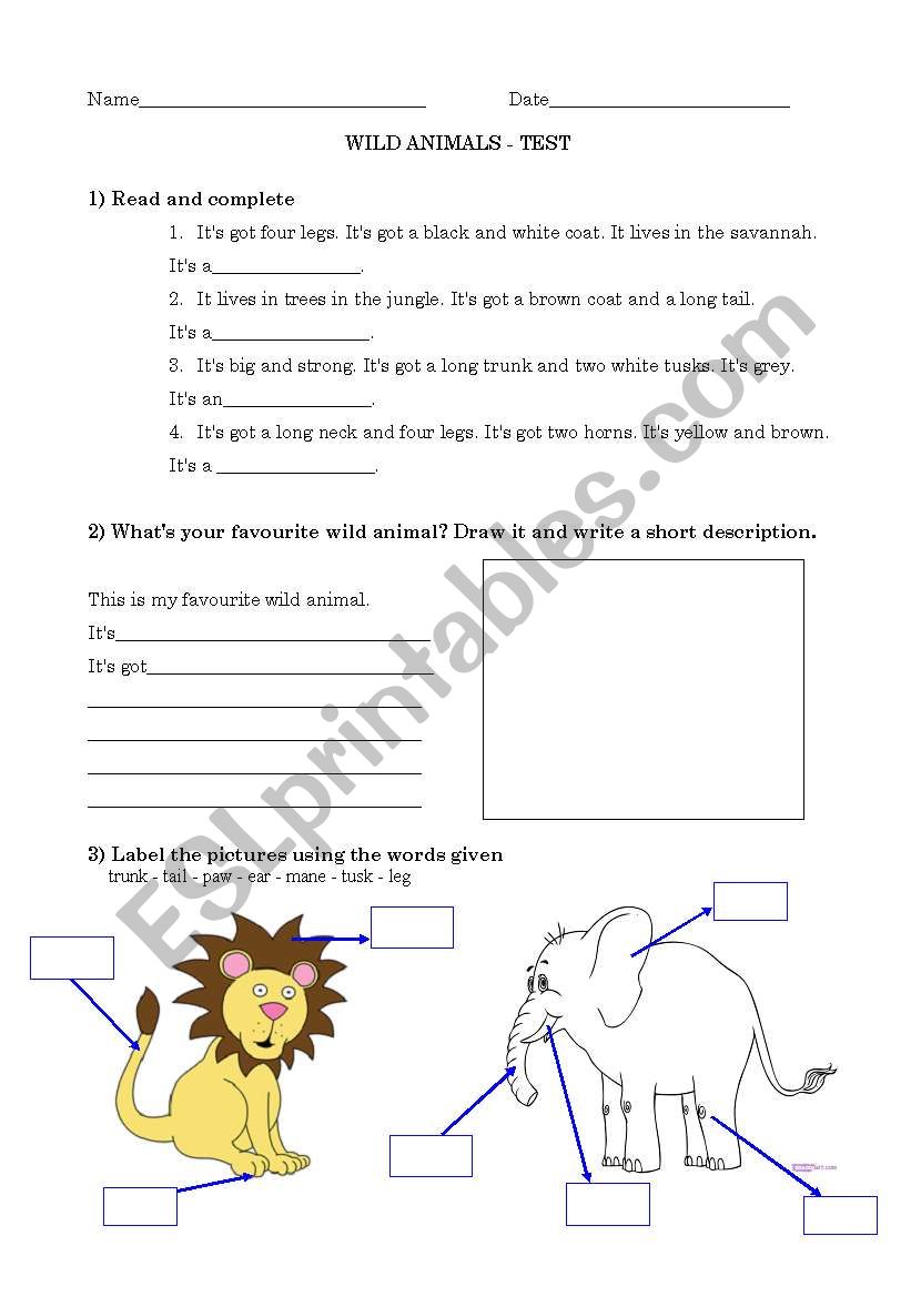 WILD ANIMALS worksheet