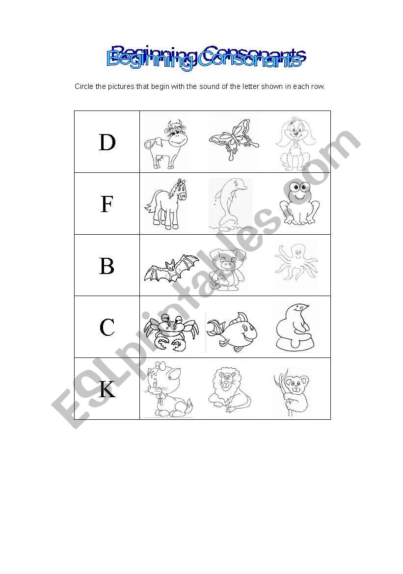 beginning consonants worksheet