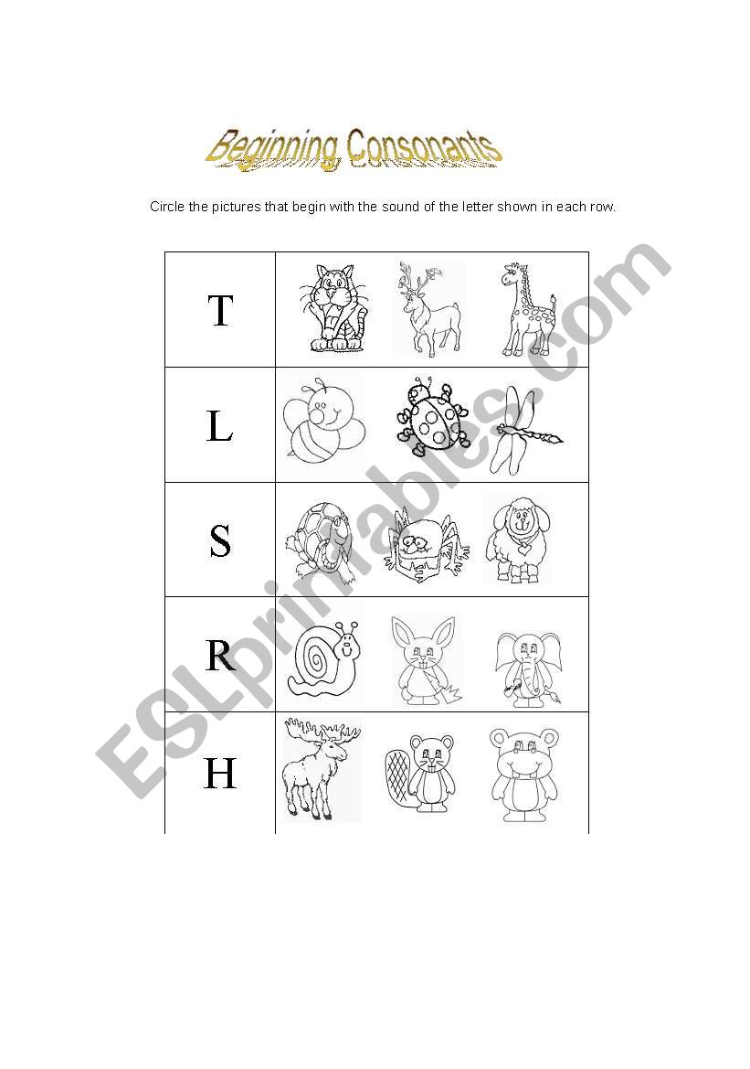 beginning consonants worksheet