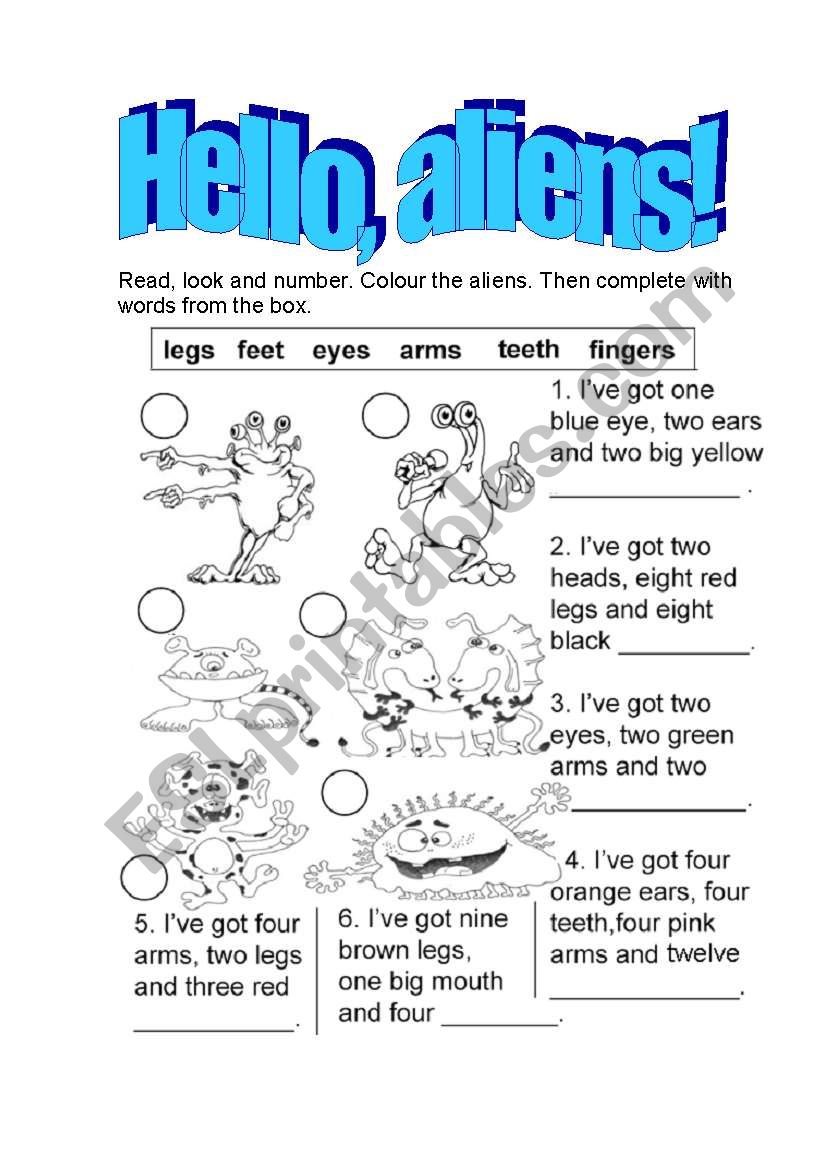 hello, aliens! worksheet