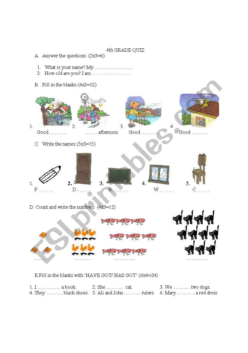 4th grade quiz worksheet