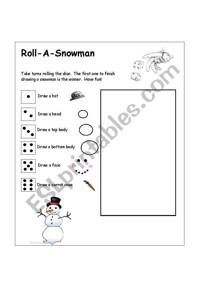 Roll-A-Snowman worksheet
