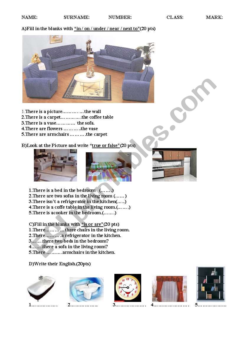 furniture worksheet