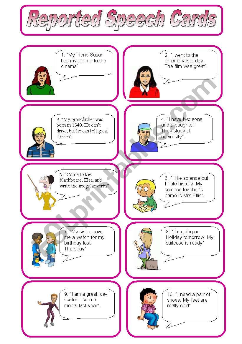 reported speech exercises games online