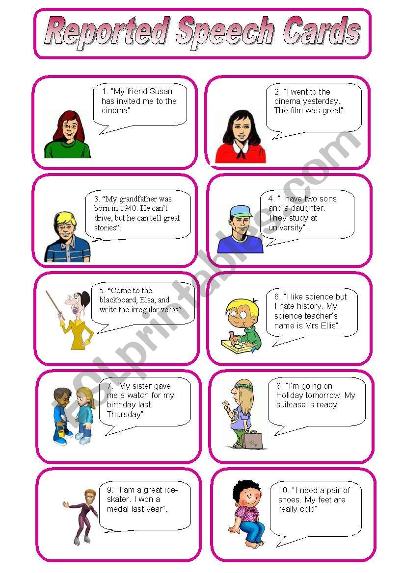 reported speech speaking activities