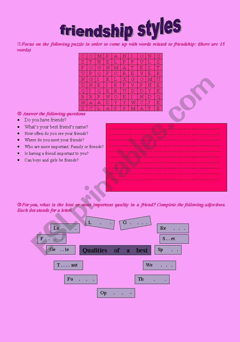 friendship worksheet