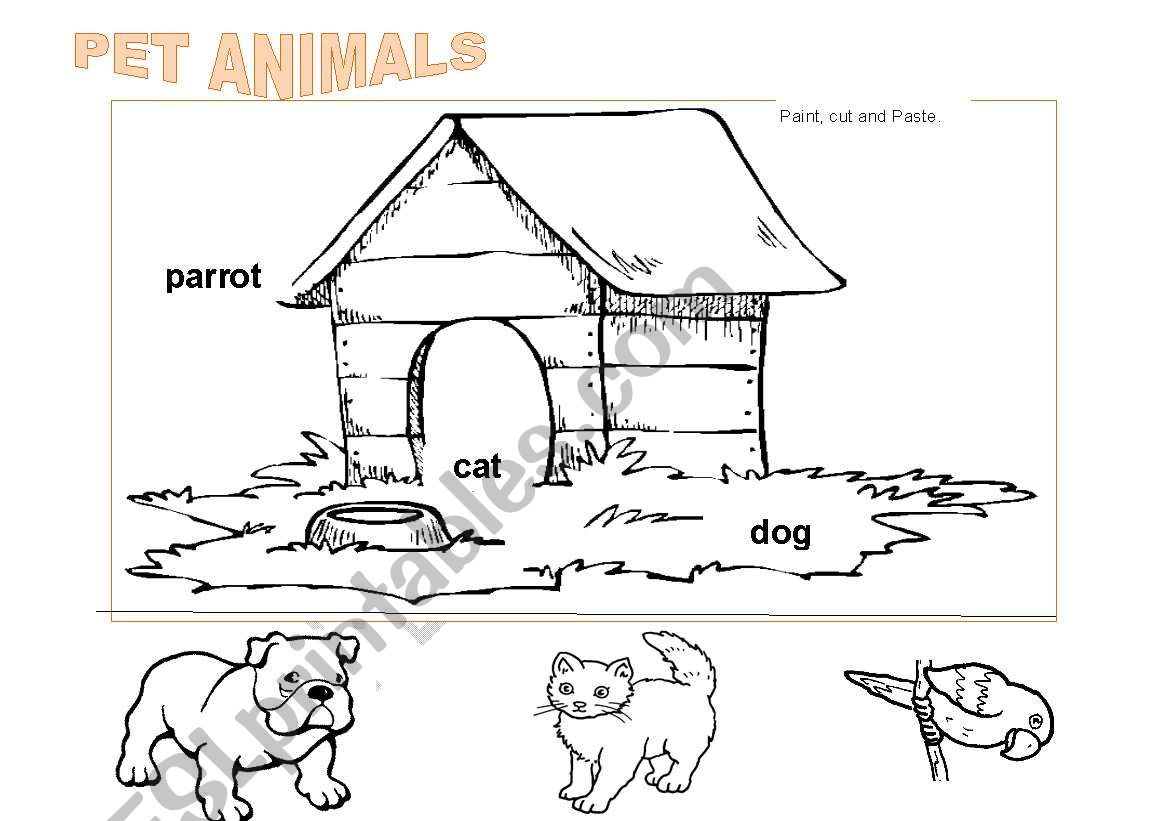 Pet animals to color (2) worksheet