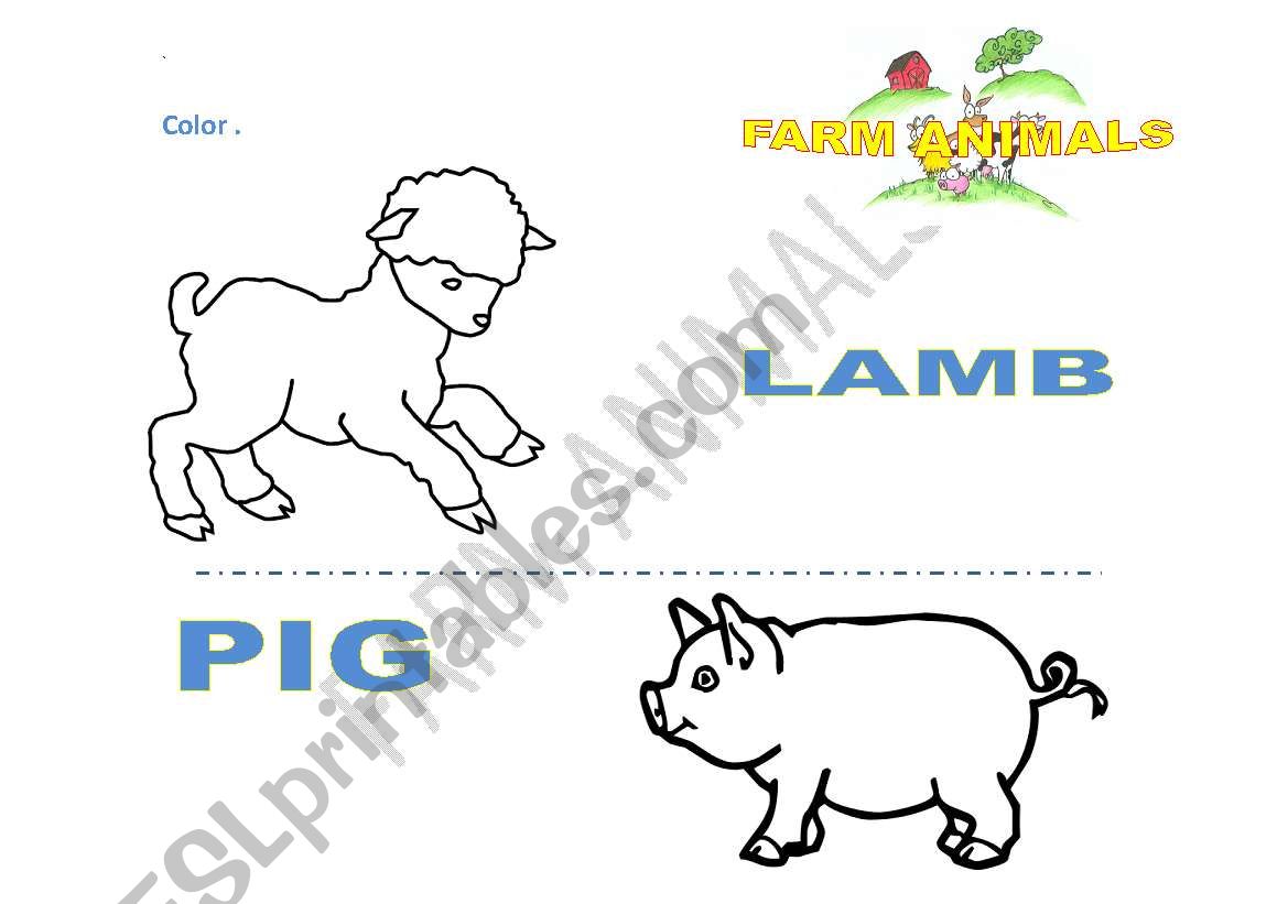 Farm Animals to Color worksheet