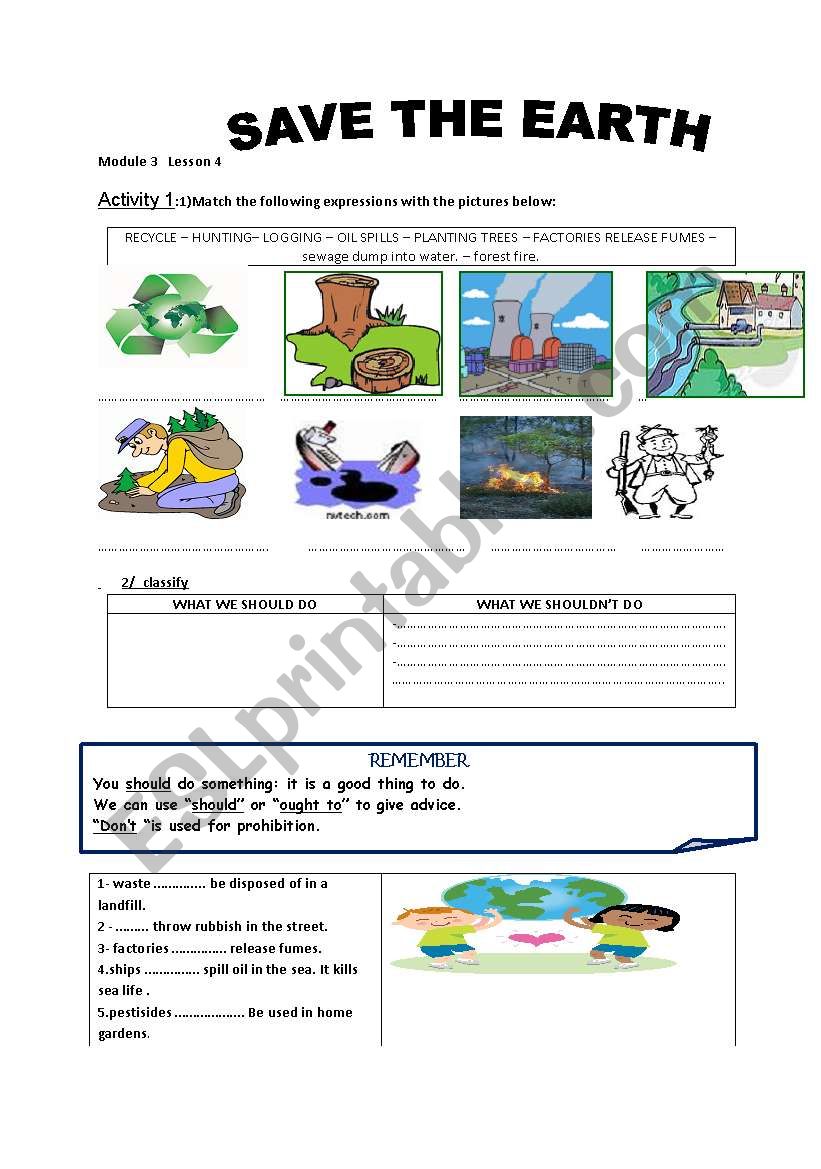 save the earth worksheet