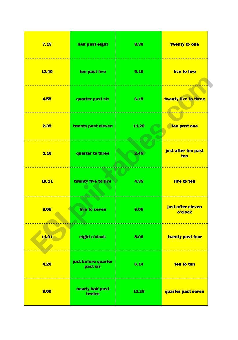 Time Dominoes worksheet