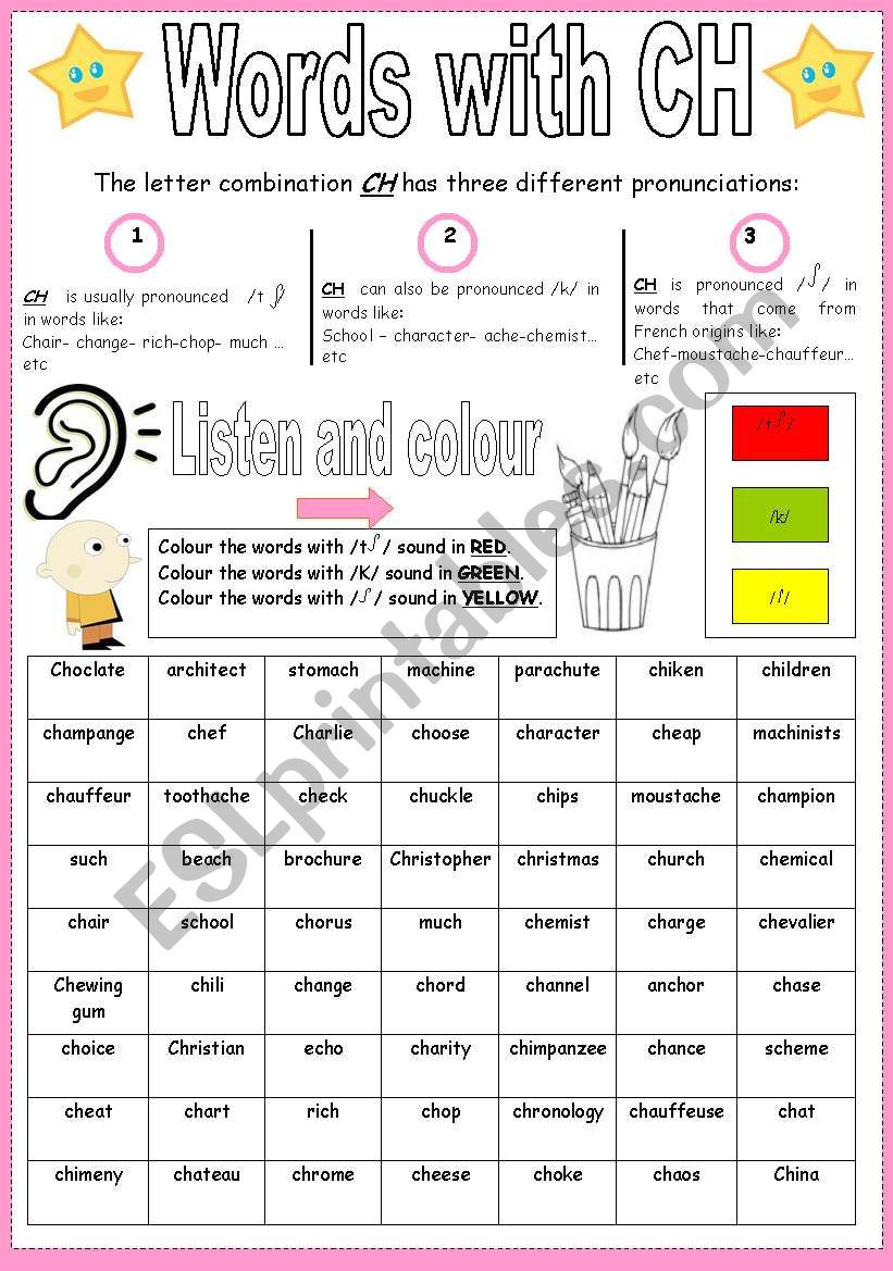 words with CH worksheet