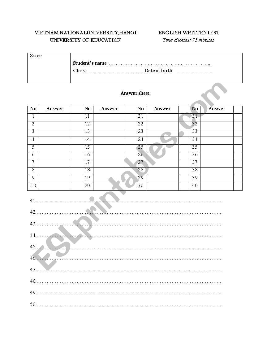 ENGLISH TEST worksheet