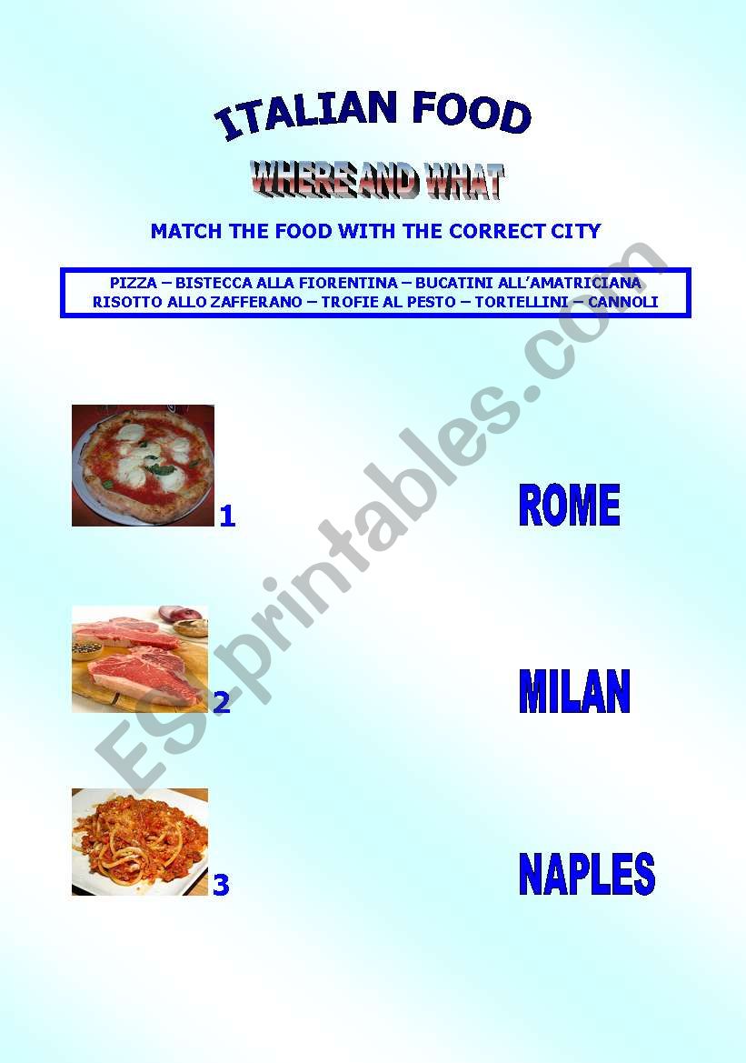 Italian food excercie worksheet
