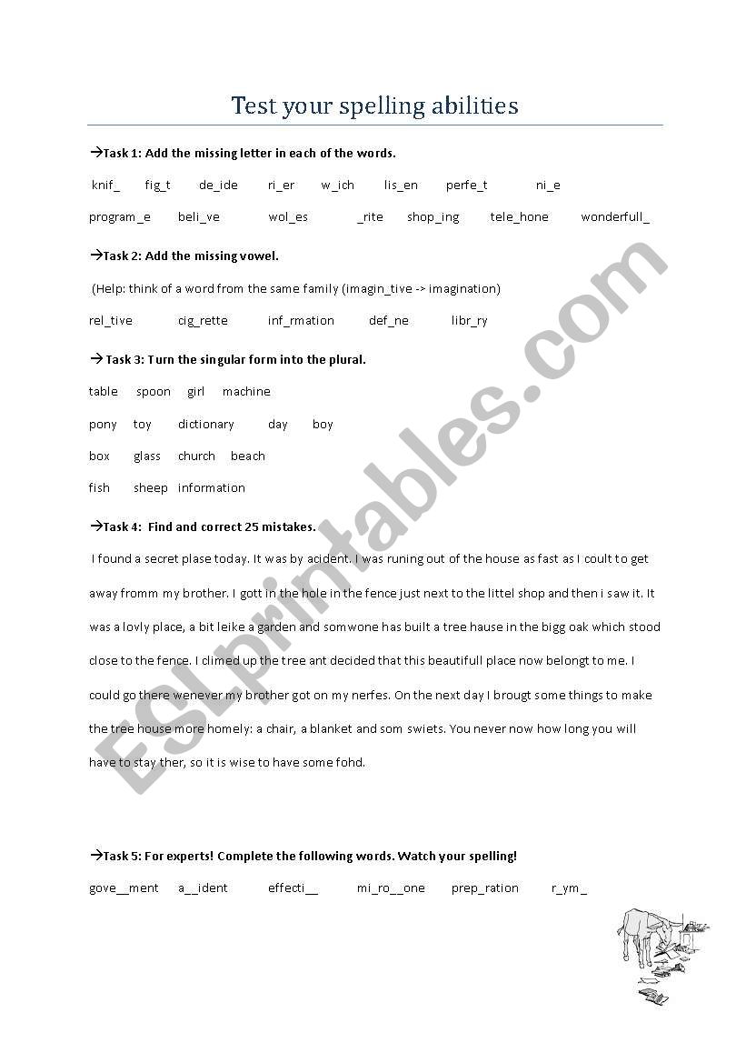 Test your spelling abilities worksheet