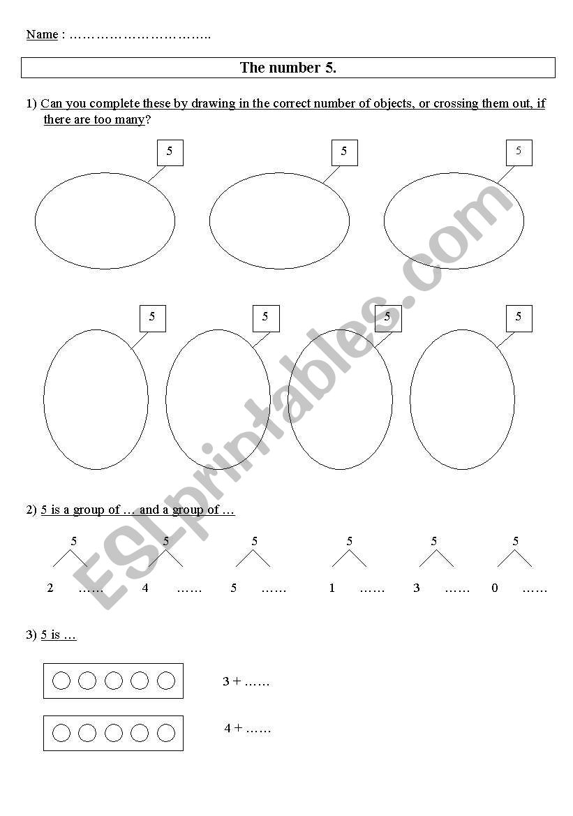 The  number 5 worksheet