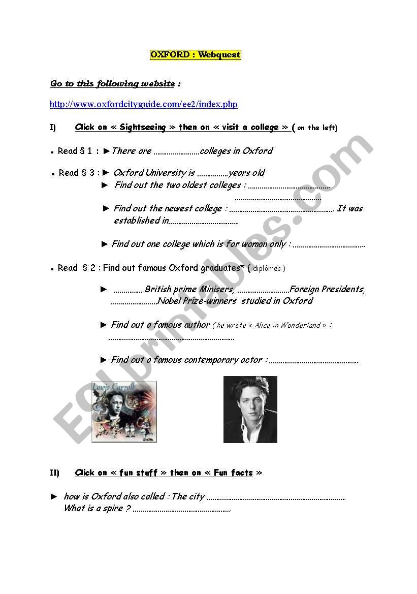 OXFORD webquest worksheet