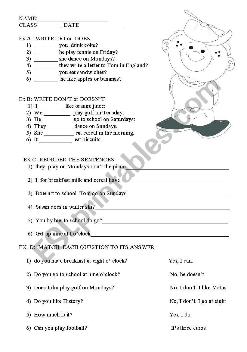 4 EXERCICES WITH  DO/DOES    DONÂ´T/DOESNÂ´T