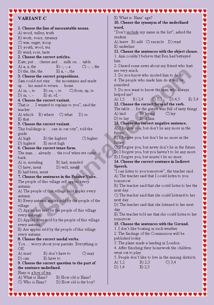 TEST worksheet