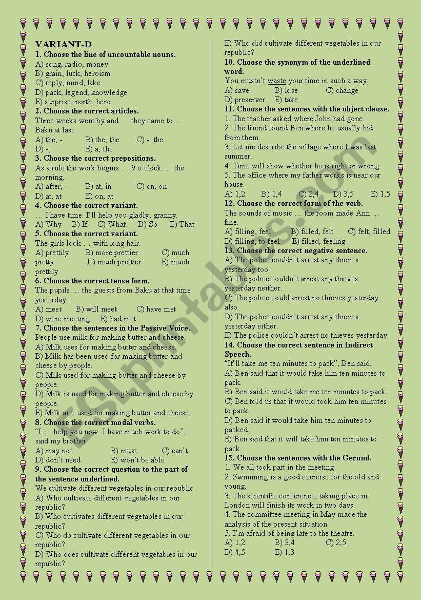 TEST worksheet
