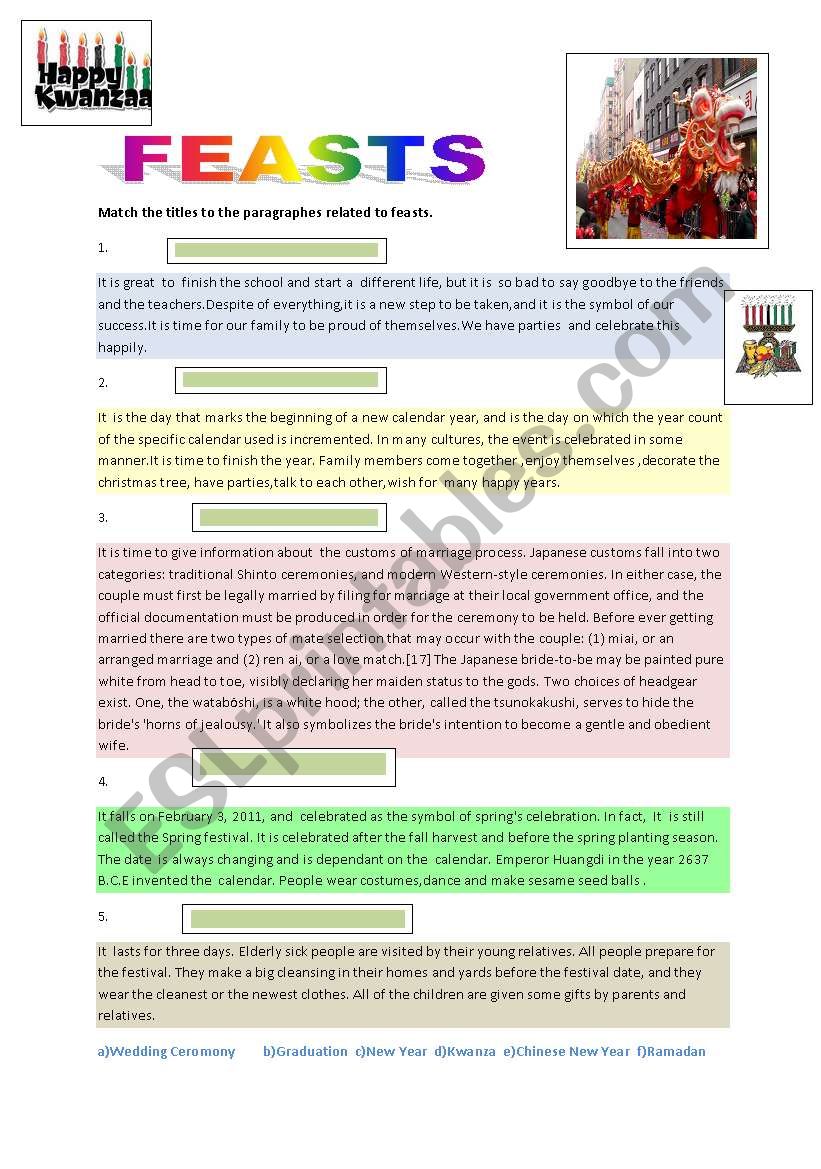 Feasts worksheet