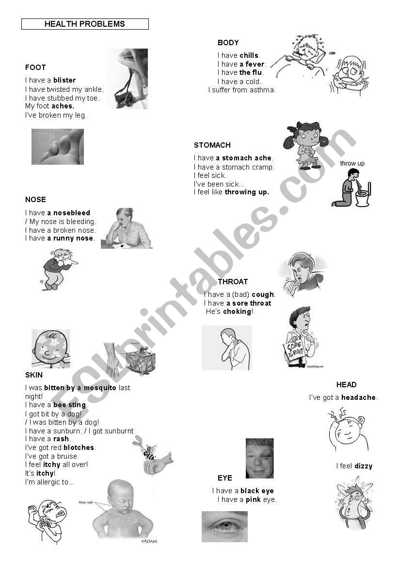 Health problems worksheet