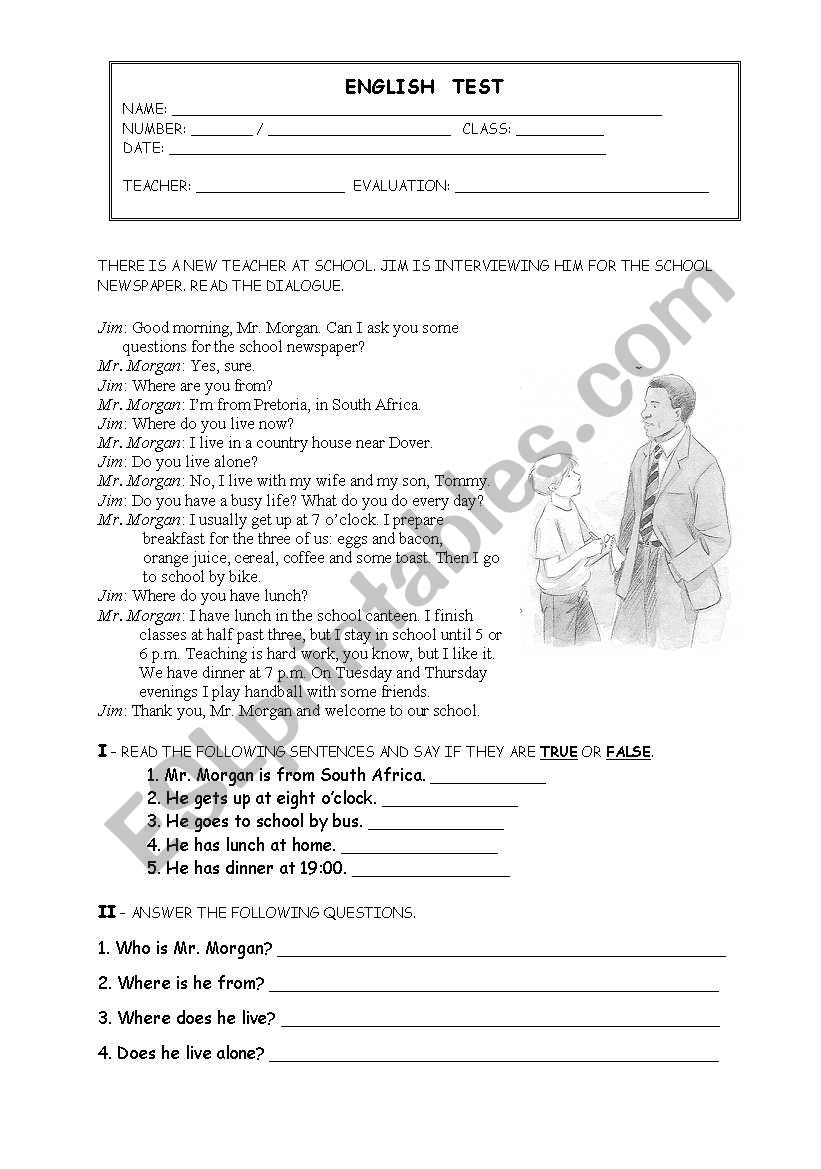 English Test worksheet