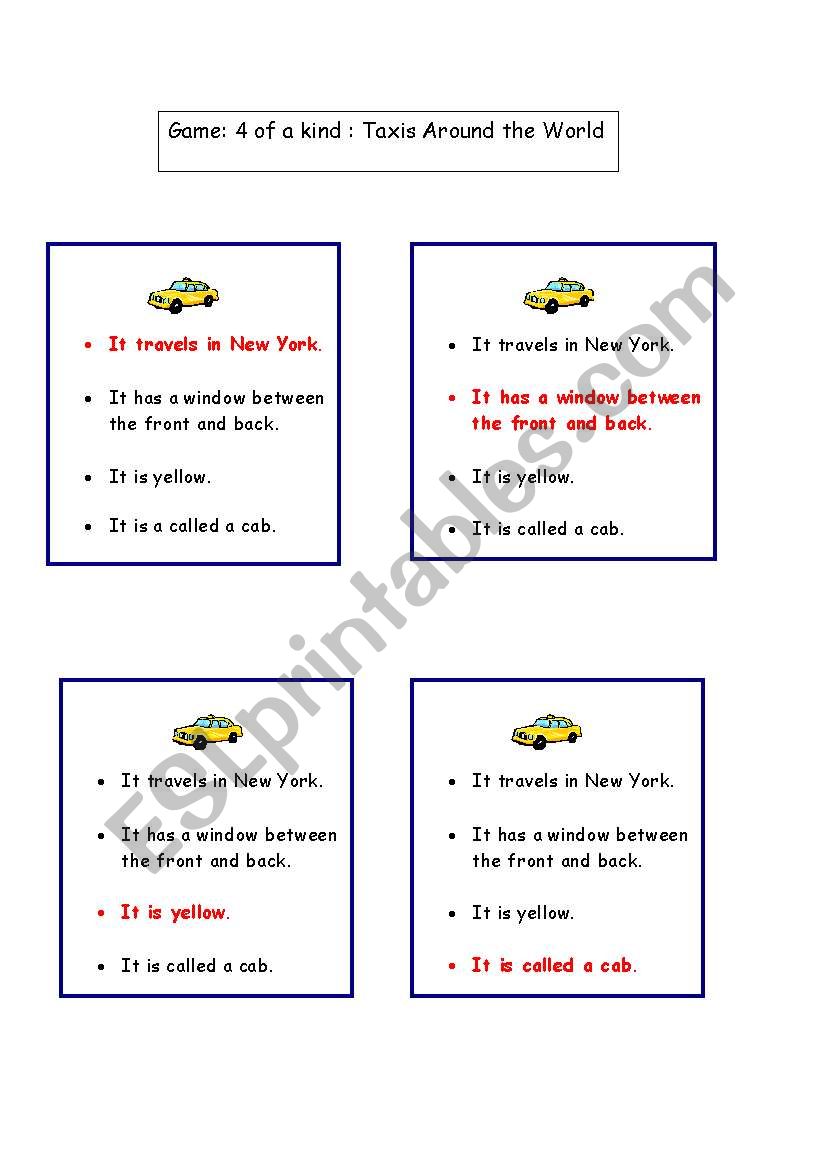 Game: Taxis Around the World worksheet