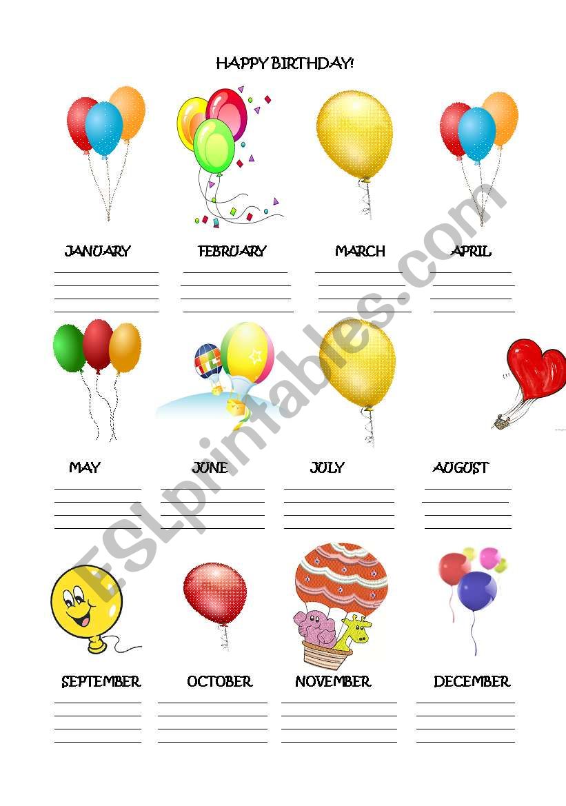 BIRTHDAY CHART worksheet