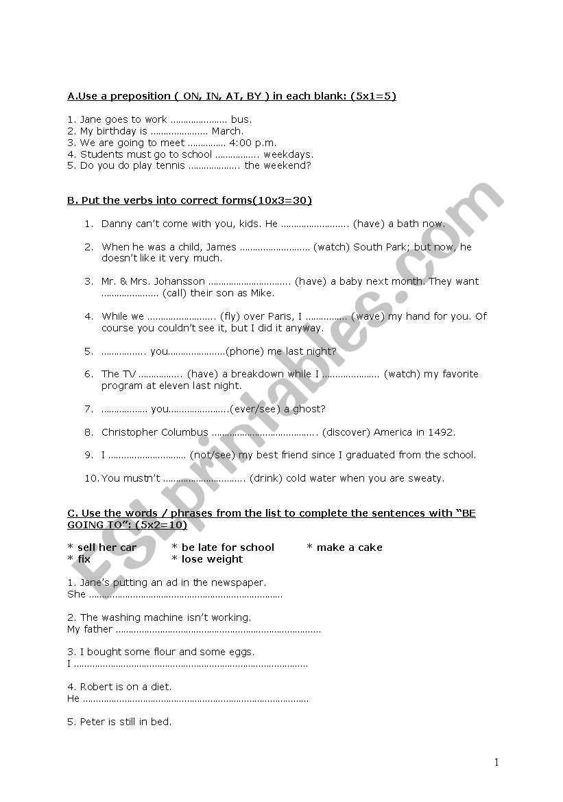 revision quiz worksheet