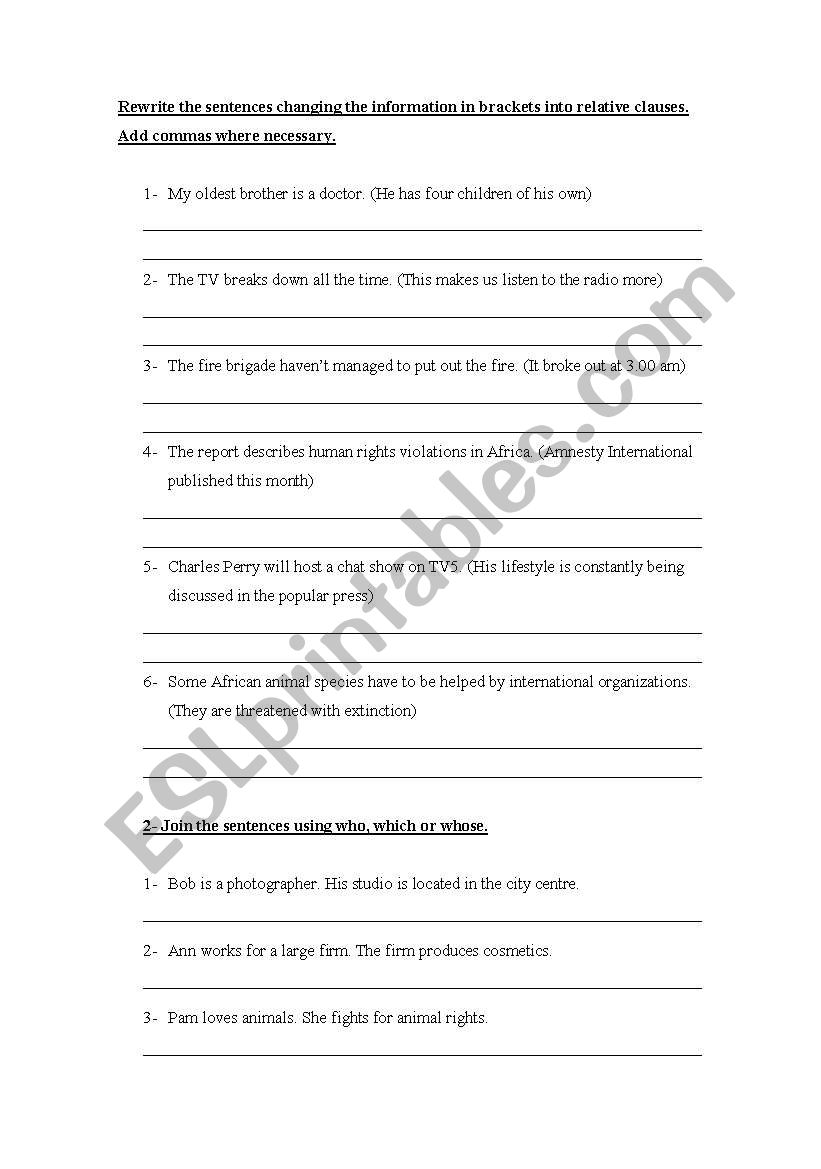 relative clauses worksheet