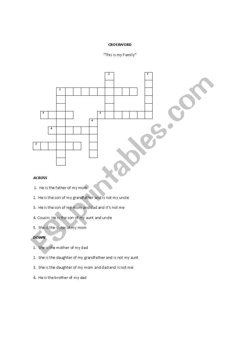 Family crossword worksheet