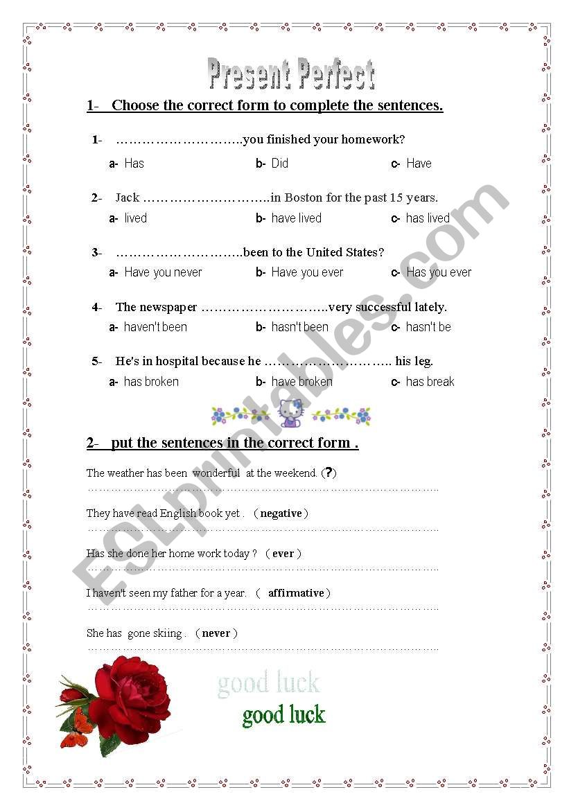 present perfect tense worksheet