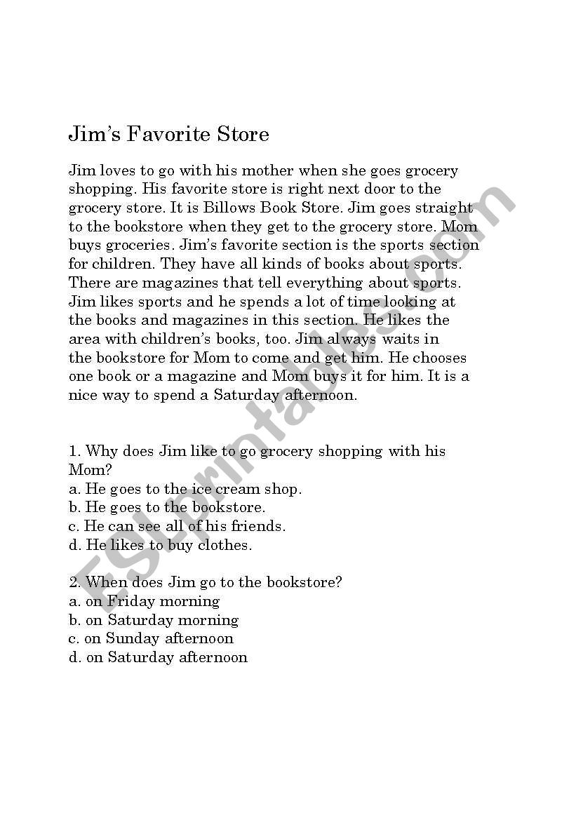 Jms favorite store worksheet