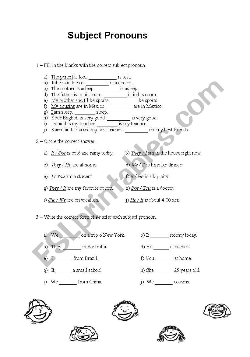 Subject Pronouns worksheet