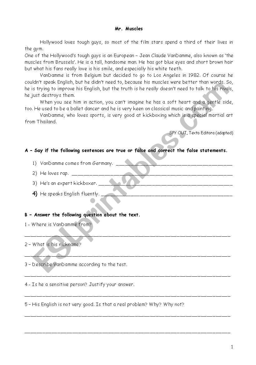 English test - level 3 worksheet