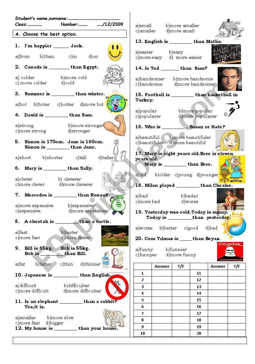 comparatives worksheet