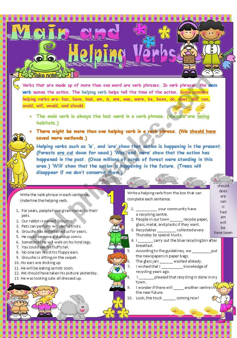Main and Helping Verbs***EDITABLE****  W/ ANSWER KEY****