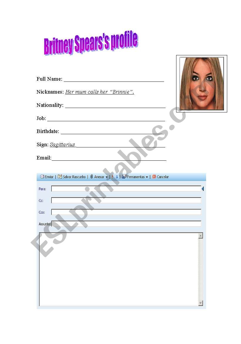 Profiles and e-mails to Famous people (Britney Spears)