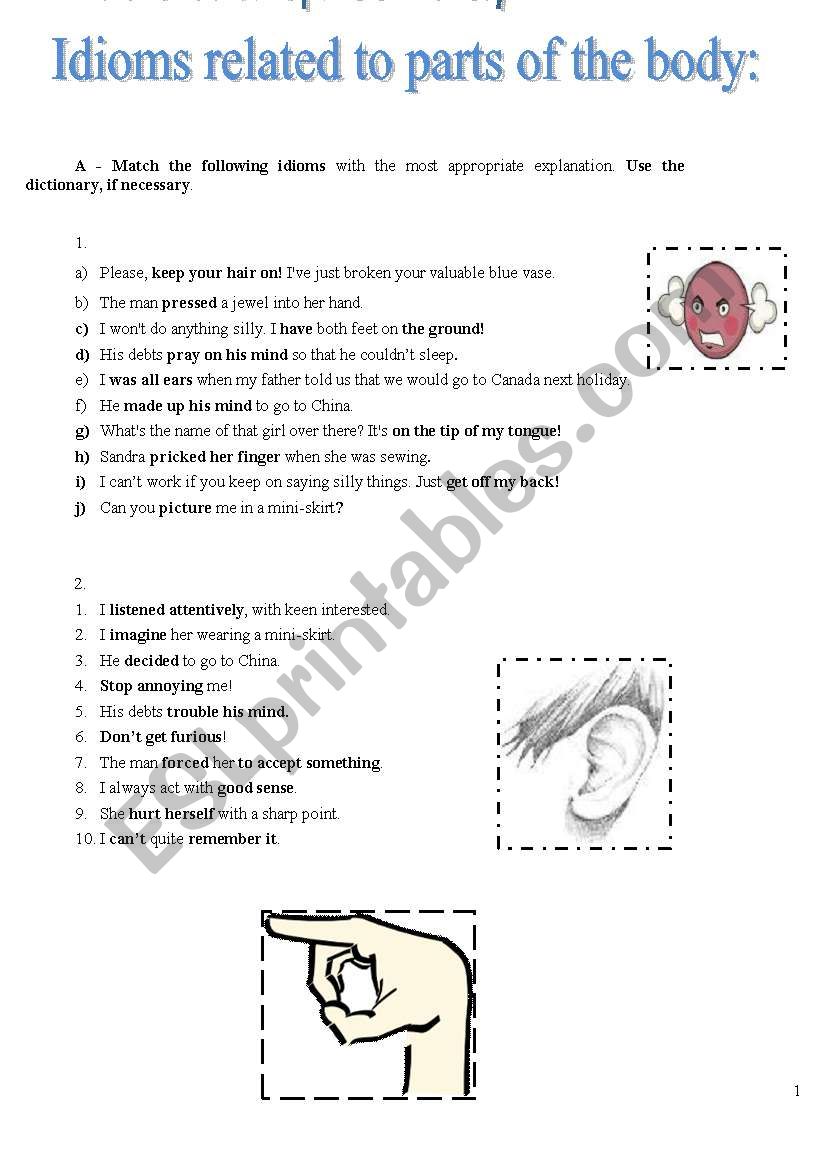 reupload: IDIOMS WITH PARTS OF THE BODY + SLANG EXRESSIONS 