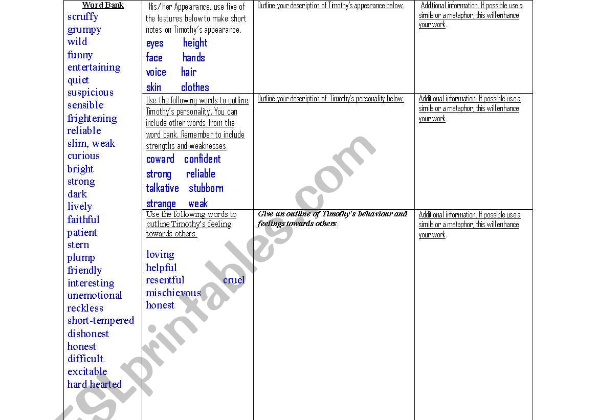 Timothy Winter work sheet worksheet