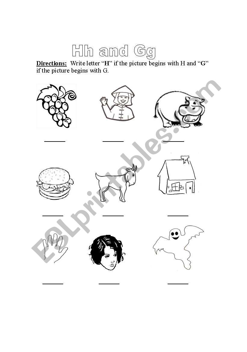 H and G worksheet