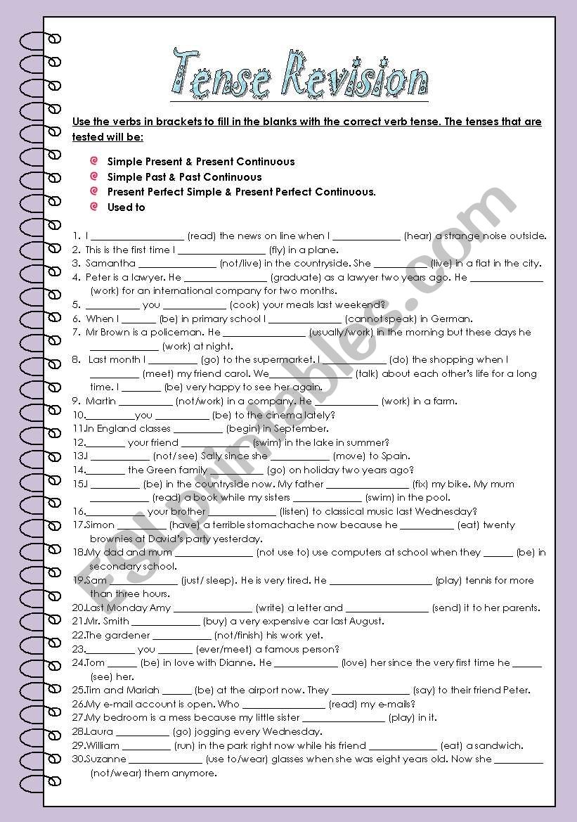 Tense Revision( from Simple Present to Present Perfect Continuous