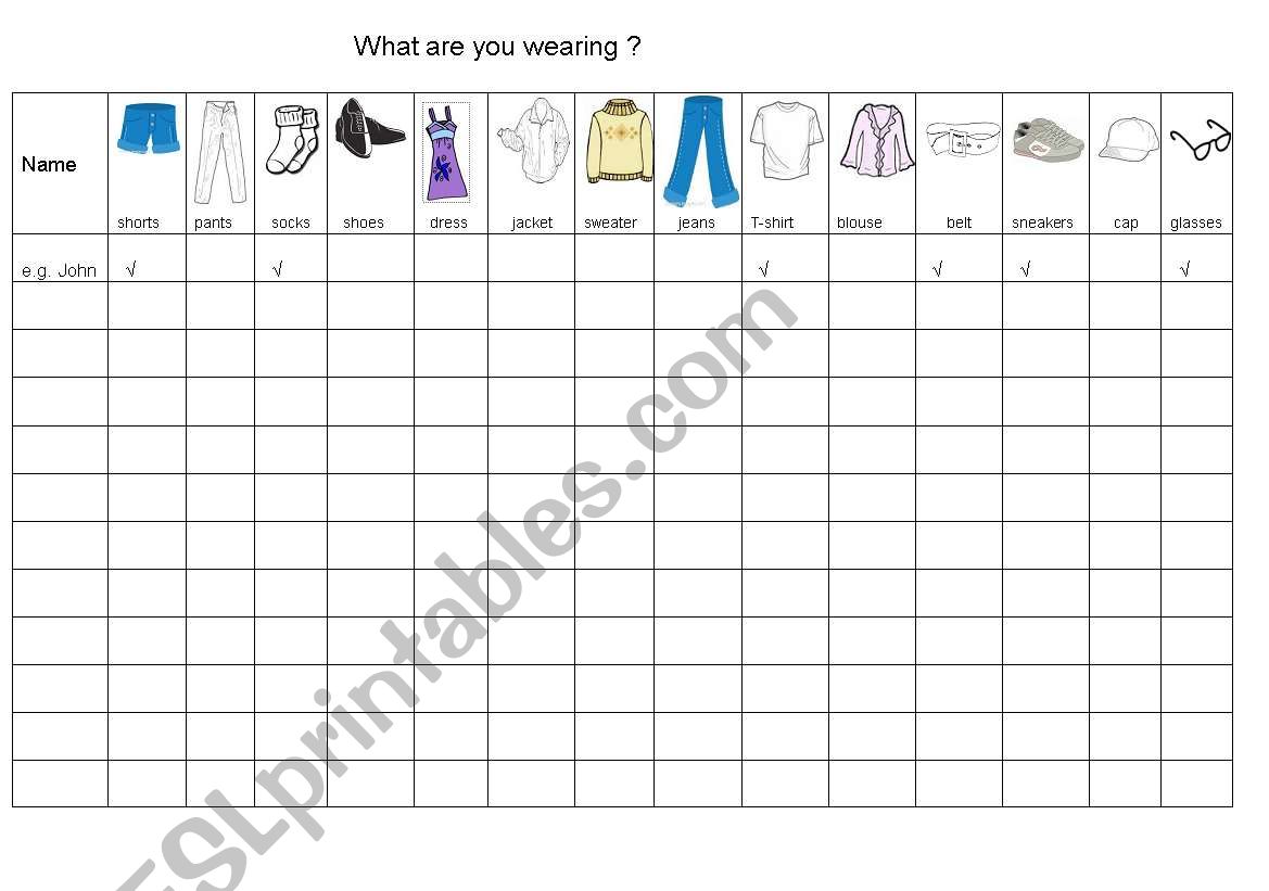 What are you wearing ? worksheet