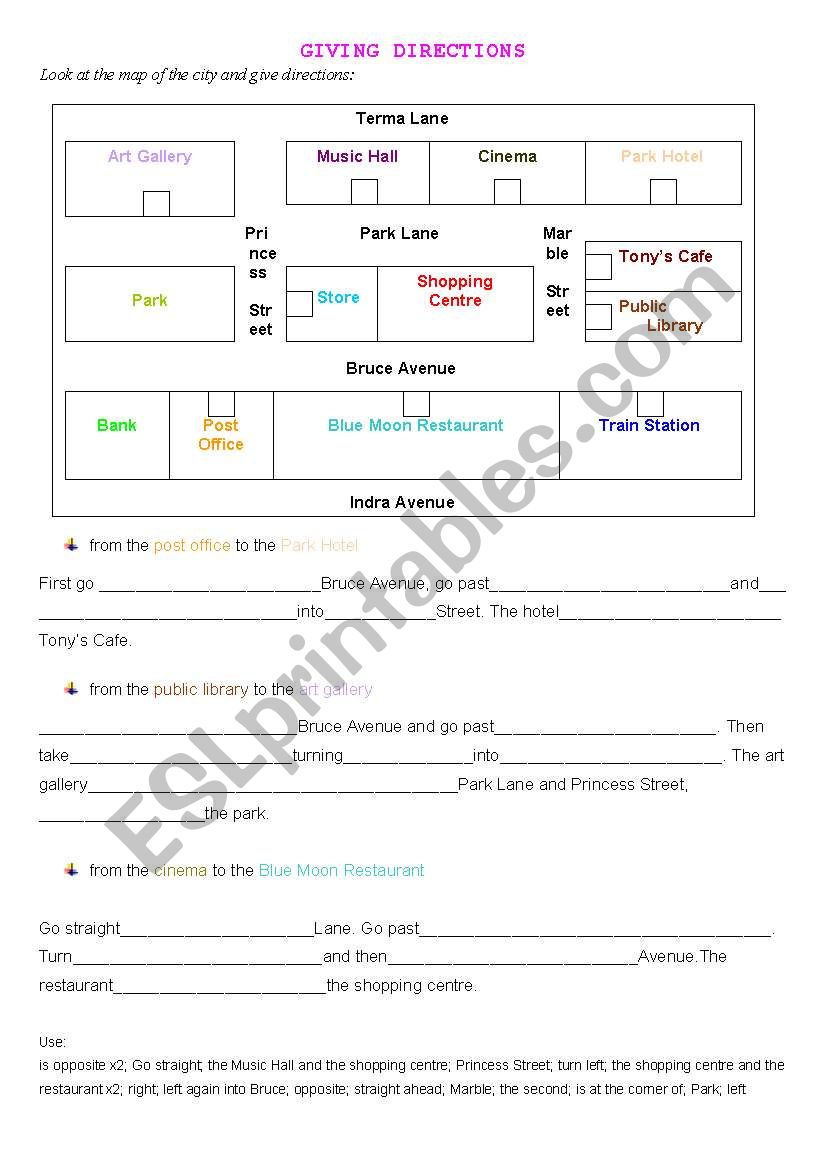 Giving directions worksheet